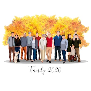 Custom Family Portrait Gift For Grandparents Family Portrait Big Family Portrait Illustration Christmas Gift For Parents