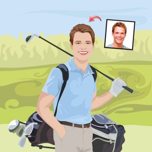 Golfer Gift - Custom Caricature Portrait From Your Photo - Golf Player Gift - Golf Cartoon
