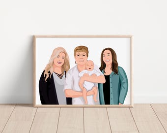 Regalo del Día de la Madre para 4 personas, regalo personalizado para mamá, de hija, hijo, regalo de cumpleaños para mamá, retrato familiar personalizado, regalo personalizado para mamá