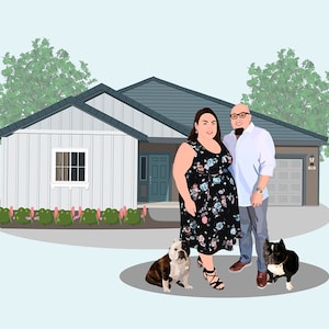 Personalized family drawing Family portrait illustration with pets Gifts for parents or grandparents Unique Gifts family