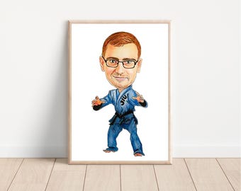 Jiu Jitsu Gift - Custom Caricature Portrait From Your Photo - bjj gift Jiu Jitsu Portrait