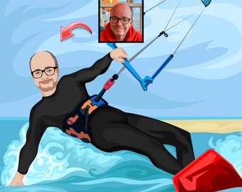 Kitesurfer Gift - Custom Portrait from Photo - Kitesurfing gift - Kitesurf art - Kite surfer - Kite surfing - Kiteboarding
