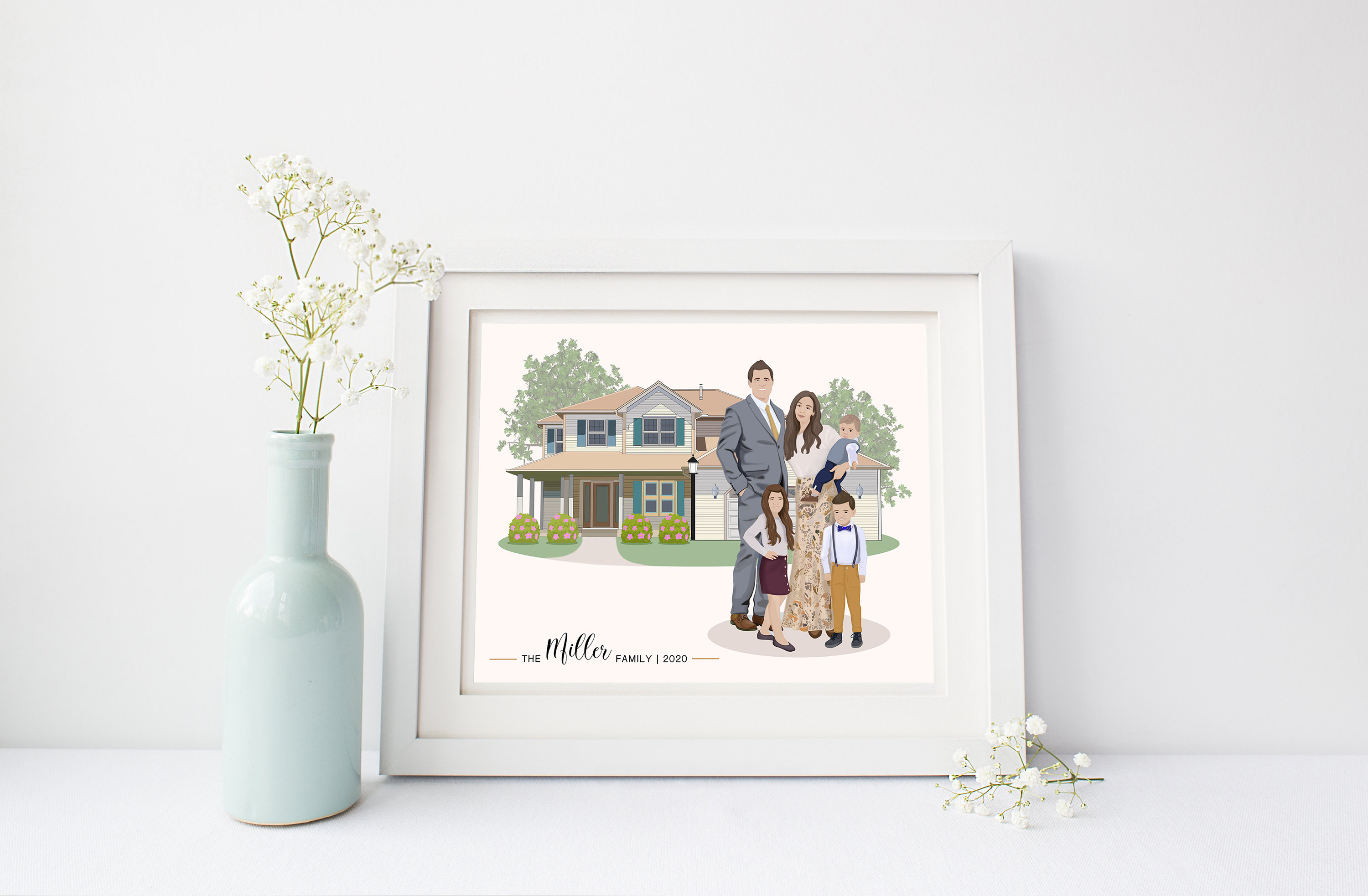 Custom Family and Home Portrait 5 Persons Personalized Gift | Etsy