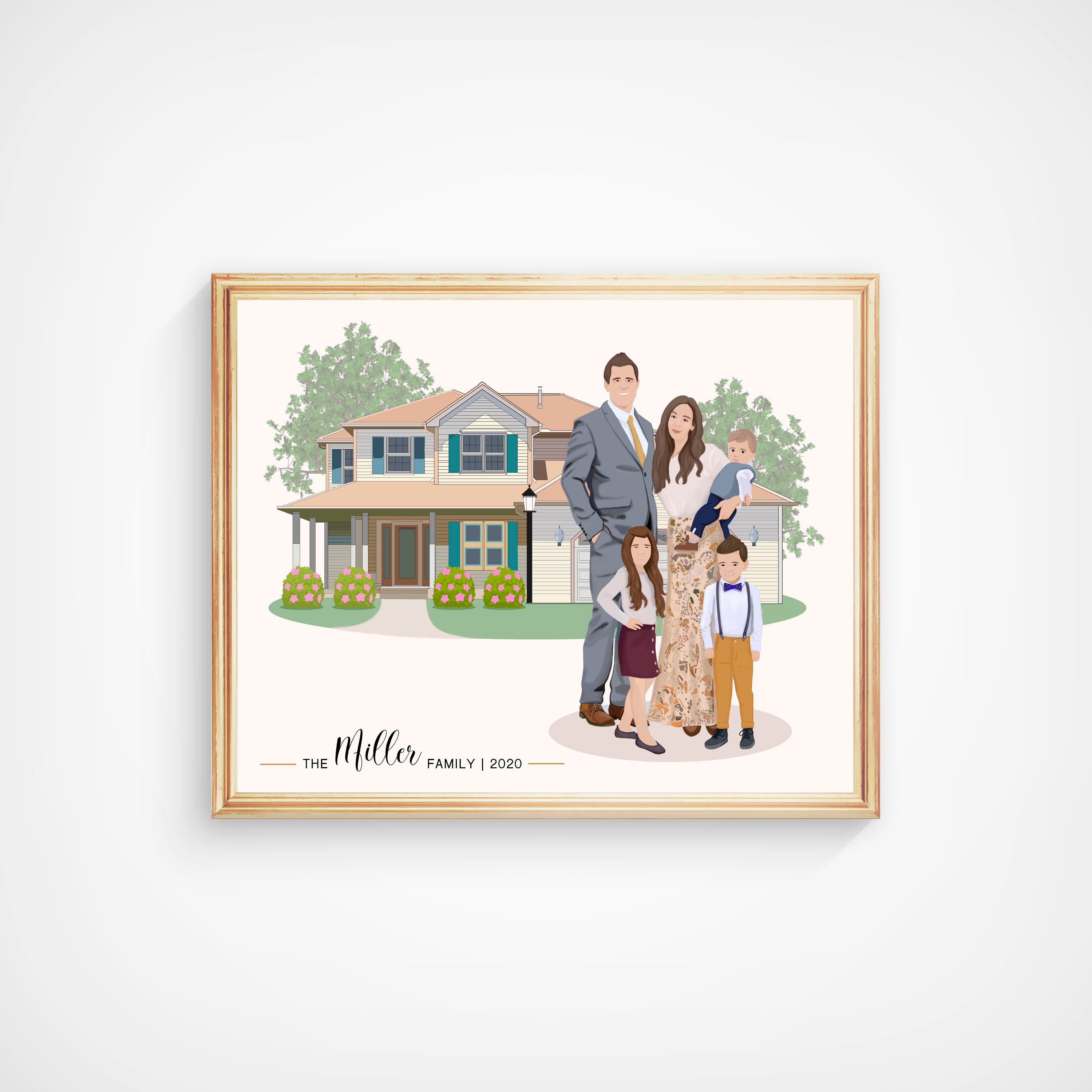 Custom Family and Home Portrait 5 Persons Personalized Gift | Etsy