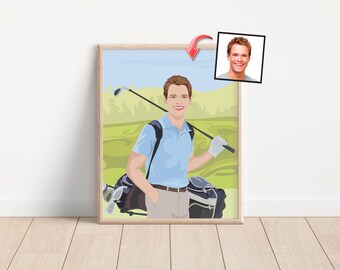 Golfer Gift - Custom Caricature Portrait From Your Photo - Golf Player Gift - Golf Cartoon