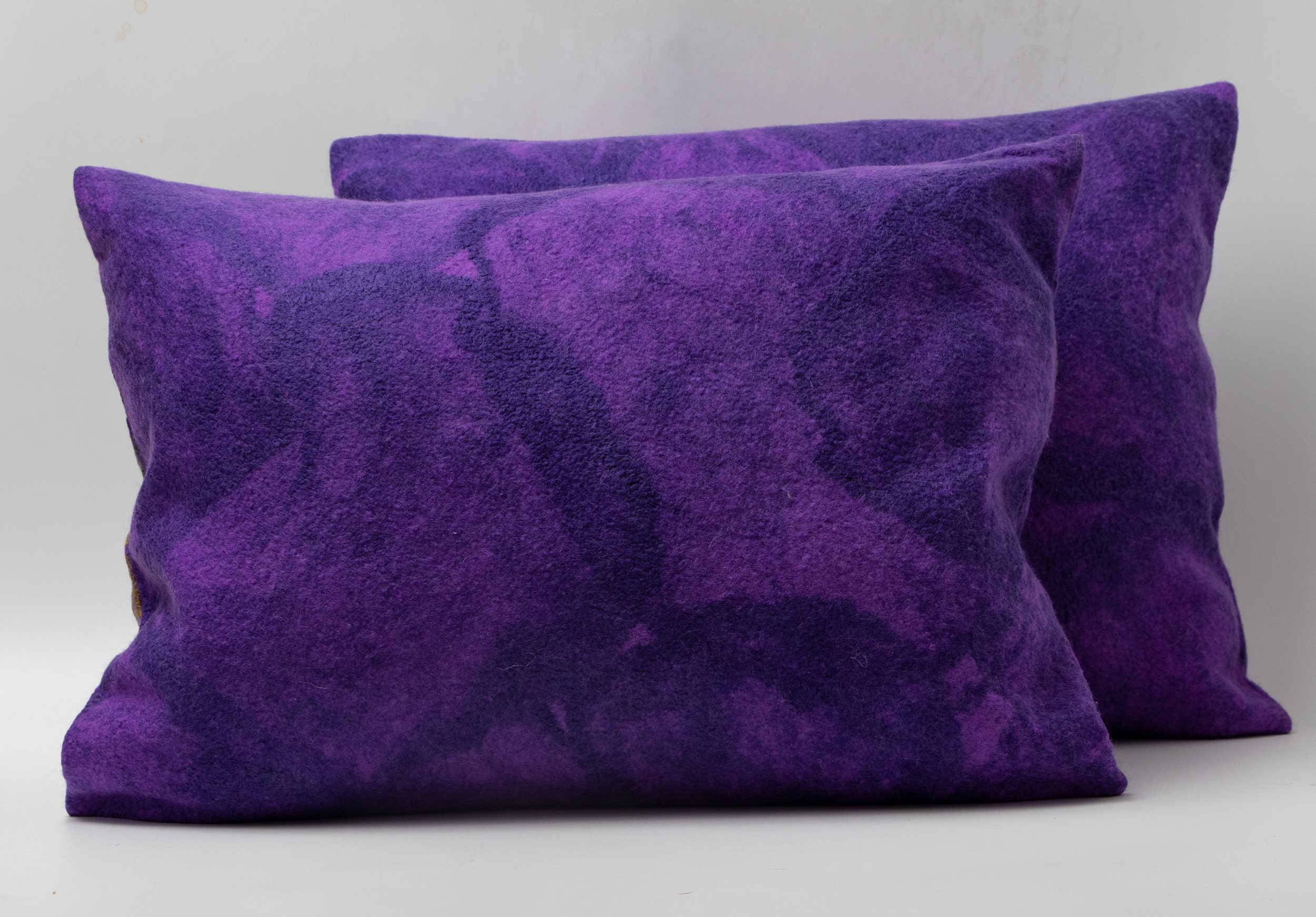 Handmade wool felt violet pillows Set of two removable Etsy