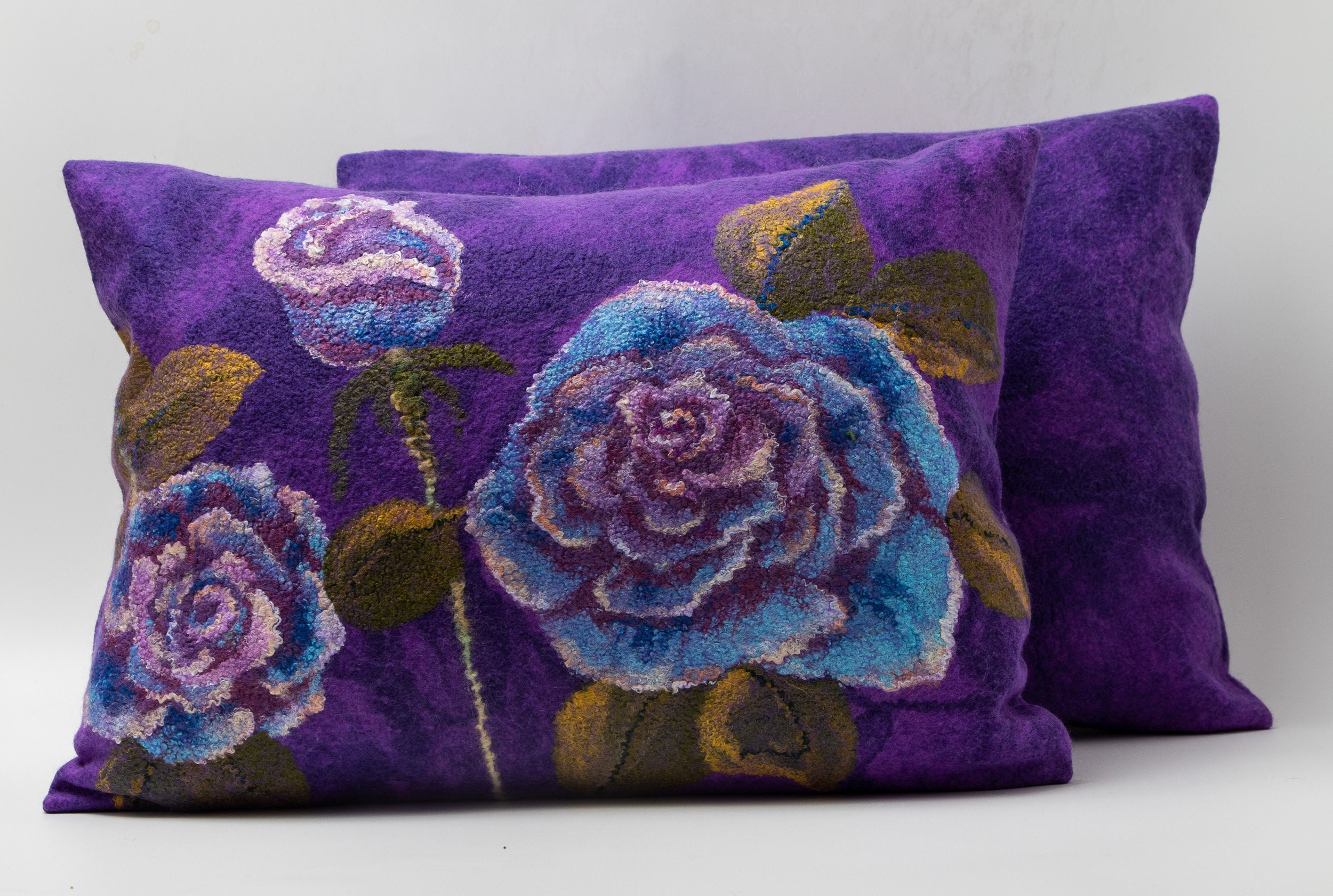 Handmade wool felt violet pillows Set of two removable Etsy