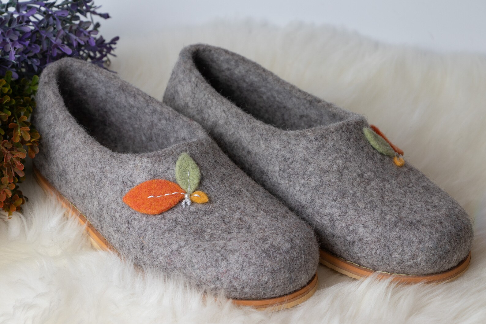 Gray felted slippers with rubber soles for women home shoes Etsy