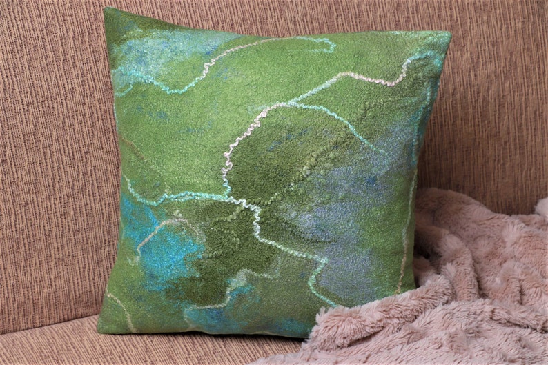 Handmade green felt pillow Throw pillow cover in felted wool Etsy