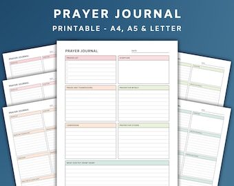 Printable Prayer Journal, A4, A5 and Letter, Rainbow, PDF, Bible Journal and Christian Faith Planner Inserts,