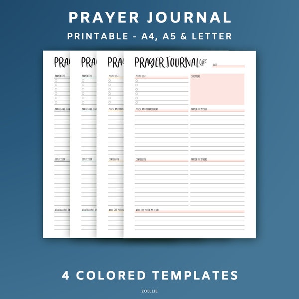 Printable Prayer Journal, A4, A5, Letter, Rainbow, PDF, Digital File, Bible Journal and Christian Faith Planner Inserts,