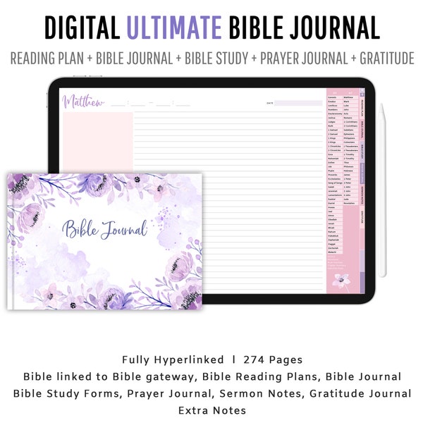 Ultimate Digital Bible Journal, Bible Reading Plan, Bible Study, Prayer Journal, Sermon notes, Gratitude Journal