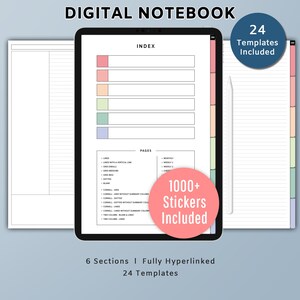 Pode incluir: Um caderno digital com 24 modelos e mais de 1000 adesivos. O caderno tem um índice digital e páginas com diferentes layouts, incluindo linhas, grades e notas de Cornell. O caderno é totalmente hiperligado.