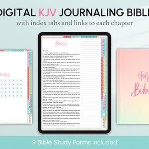 Digital KJV Journaling Bible with index tabs, Vertical, Portrait, Floral, Goodnotes, Xodo