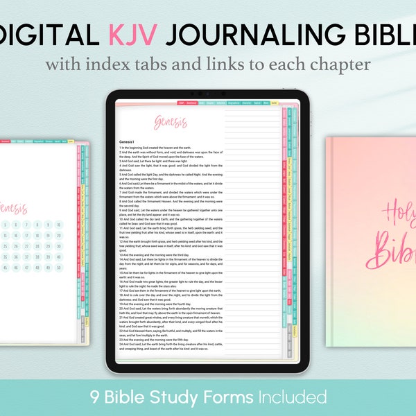 Bible de journalisation numérique KJV avec onglets d'index, Vertical, Portrait, Floral, Goodnotes, Xodo