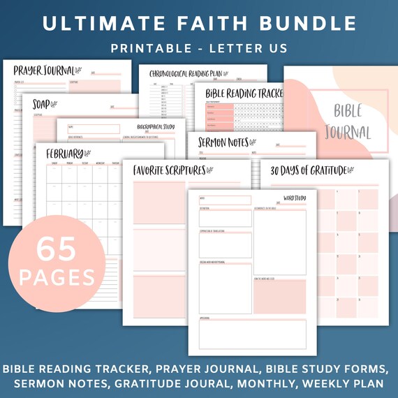 Printable Ultimate Faith Bundle, Letter US, PDF, Digital File, Bible Journal, Prayer Journal, Gratitude Journal, Christian Faith Planner
