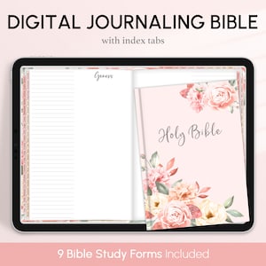 インデックスタブ付きのデジタルジャーナリング聖書、Floral、Goodnotes、Notability、Xodo、オンライン聖書、祈りの日記、聖書研究、説教メモ