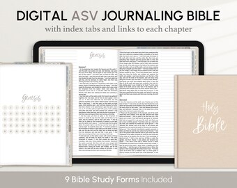 Digital ASV Journaling Bible with index tabs, Neutral, Goodnotes, Xodo, Prayer Journal, Bible Study, Sermon notes