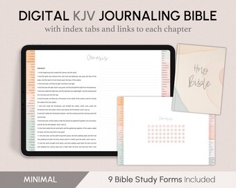 May include: Digital KJV Journaling Bible with index tabs and links to each chapter. The cover features a minimalist design with a light brown background and the text "Holy Bible" in a handwritten font.