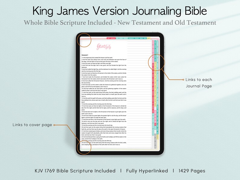 Digital KJV Journaling Bible With Index Tabs, Vertical, Portrait