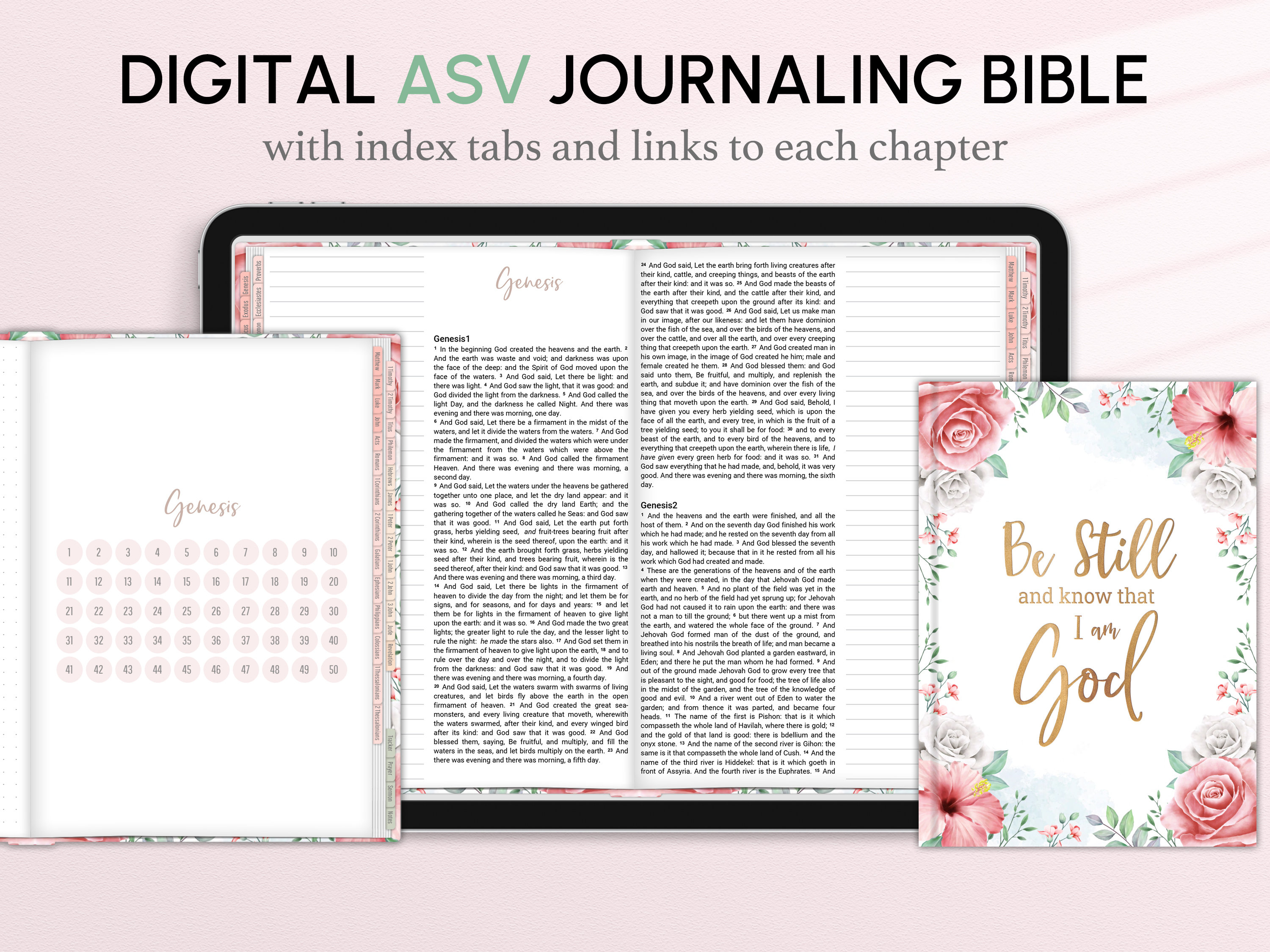 Digital ASV Journaling Bible with index tabs, Floral, Goodnotes, Xodo, Prayer Journal, Bible Study, Sermon notes