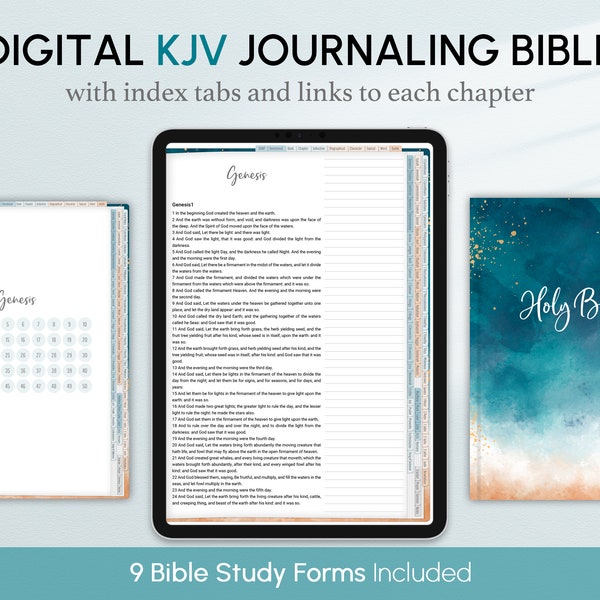 Bible de journalisation numérique KJV avec onglets d'index, Vertical, Portrait, Plage, Goodnotes, Xodo