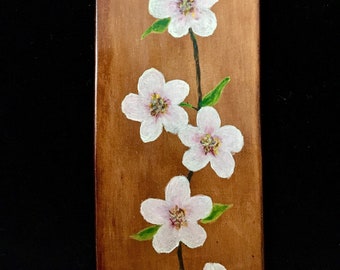 handpainted guitar/bass strap, cherry blossom, leather