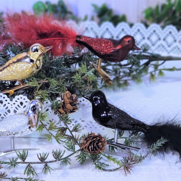 Vögel Glas 4 Farben Weihnachtsbaumschmuck Dekoration Tannenbaum Weihnachtsschmuck Weihnachtsbaum Advent Glasvögel Feder rot Schwarz