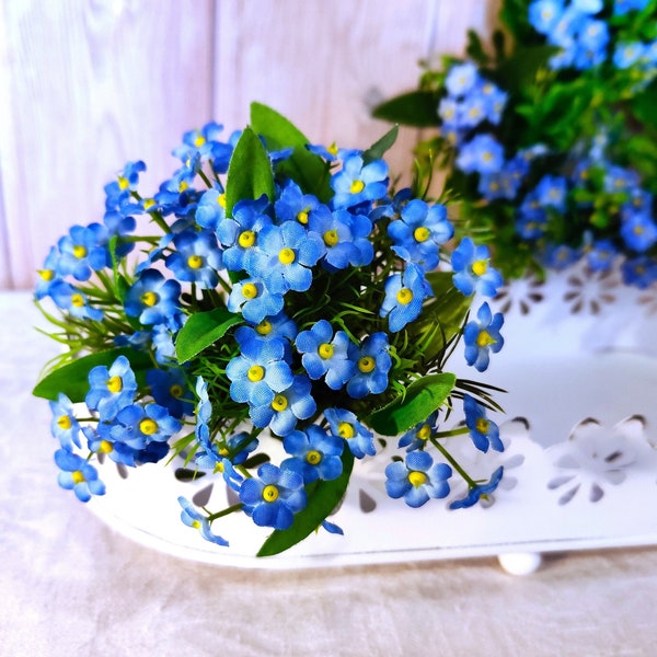 Décoration artificielle bleue en soie réaliste, décoration de table, décoration de table, bouquet d'été pour cuisine