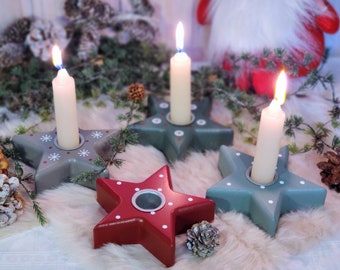 Candle holder stars hand-painted Advent wreath red grey Christmas decorations Christmas decorations Christmas winter Scandinavian