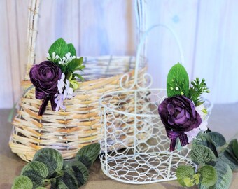 Wedding Flower Basket Purple and Green Ranunculus Basket Selection Wedding Basket Scatter Basket Flower Children Marriage Flower Girl Artificial Flowers