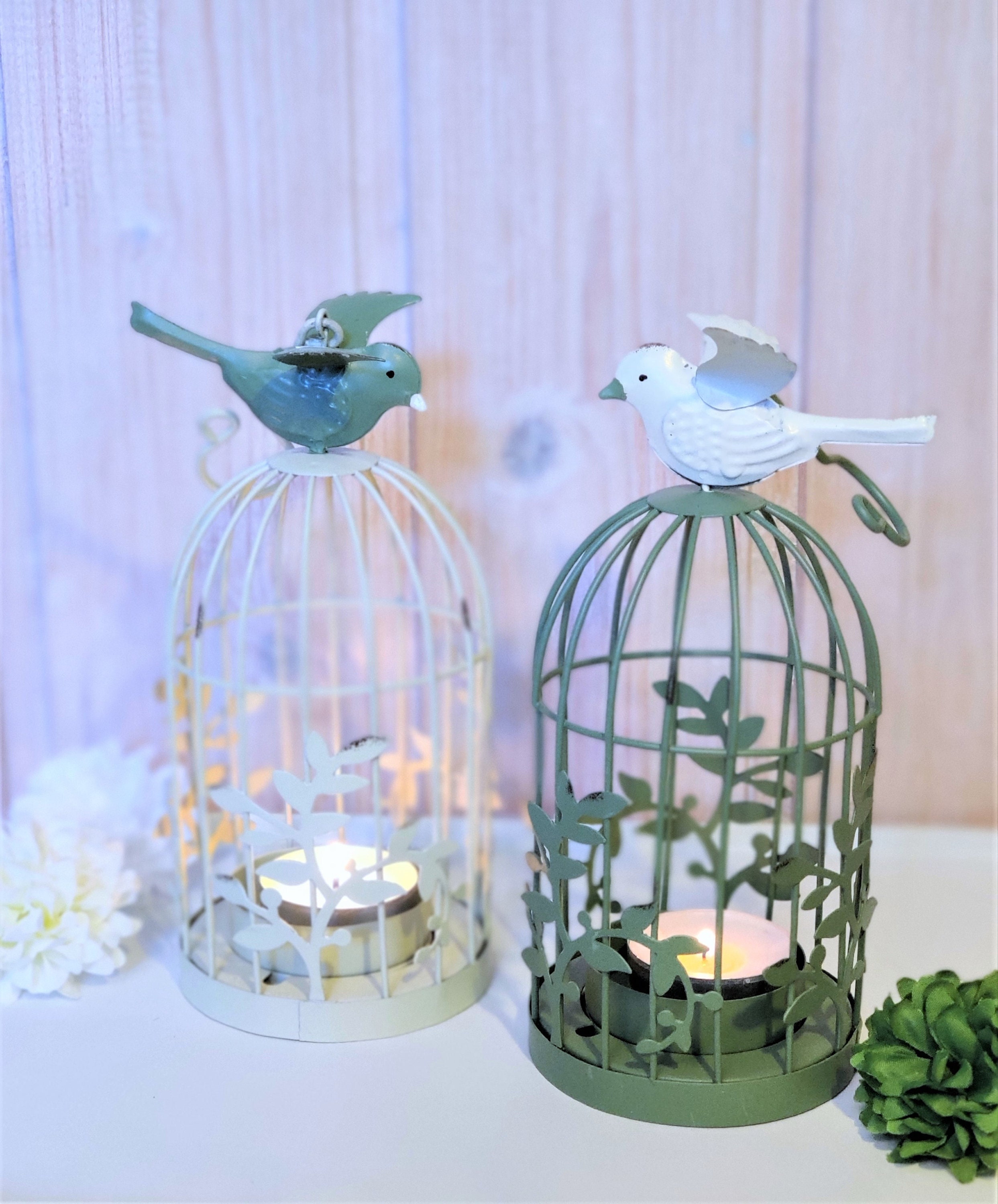 Set Of 2 Glossy White Decorative Birdcage Oblong by Gisela Graham