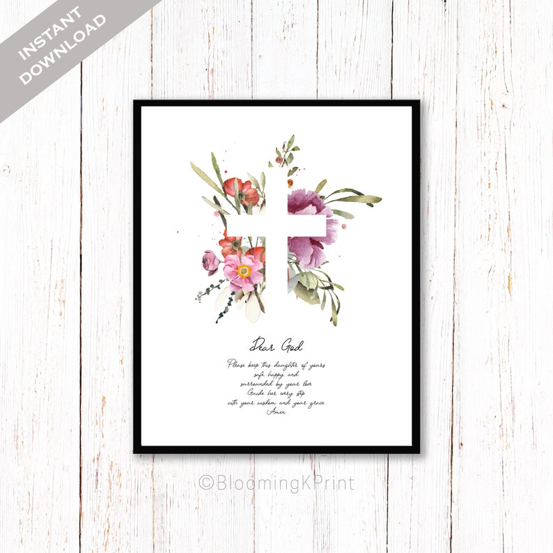 Floral Cross Bible Verse Printable Wall Art Scripture Art Etsy