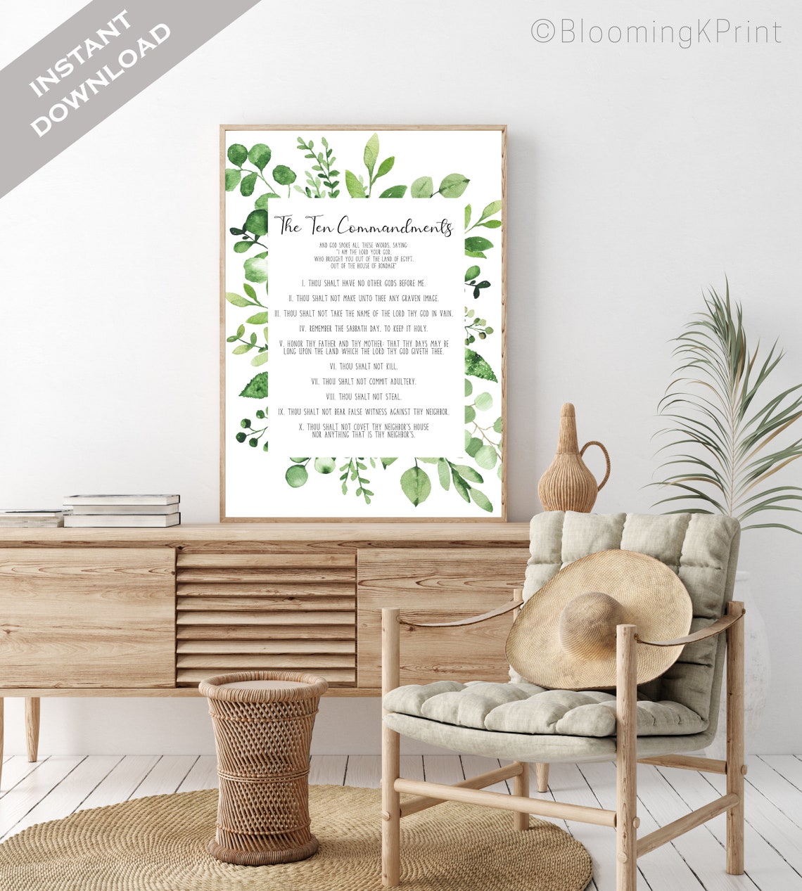 Ten Commandments Wall Decor KJV Bible Verse Wall Art Green Etsy