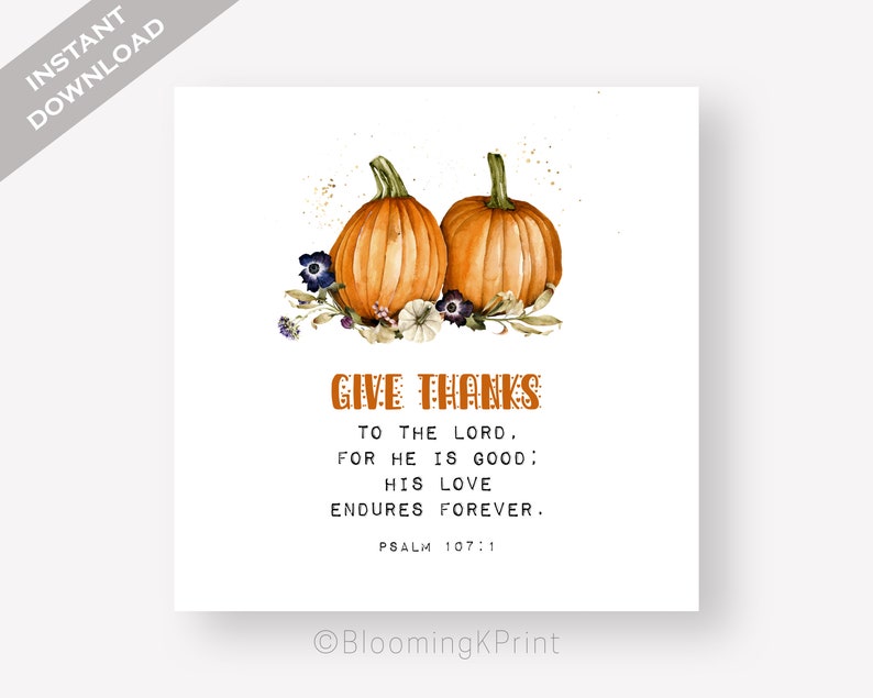 Thanksgiving Scripture Quote Psalm 107:1 Bible Verse Wall ...