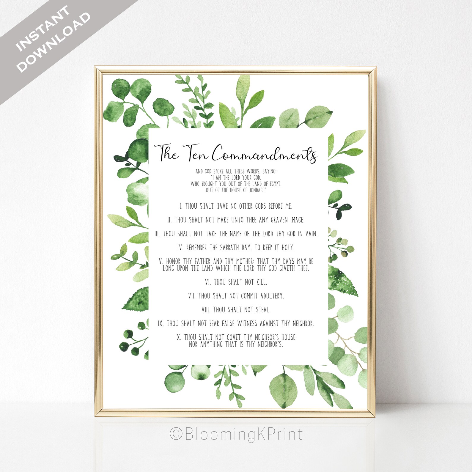 Ten Commandments Wall Decor KJV Bible Verse Wall Art Green Etsy