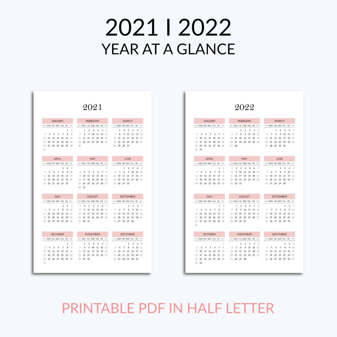 half letter size printable calendar 2021 2022 mini binder etsy
