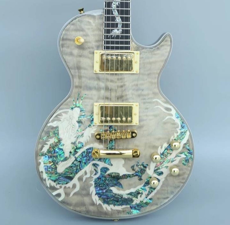 Les paul style guitar with dragon inlay hand built in Etsy