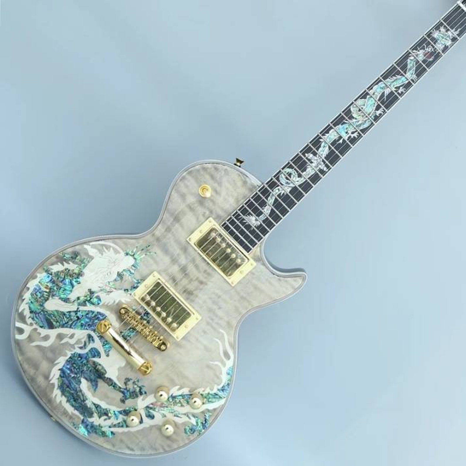 Les paul style guitar with dragon inlay hand built in Etsy