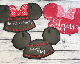 Mickey and Minnie Ear Stroller Tag, Fun Stroller Spotter, Personalized Custom Tag, Diaper Bag Tag, Theme Park Spotter, Wheelchair Tag