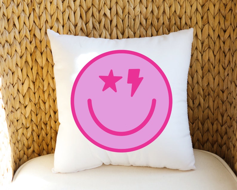 Smiley Face Throw Pillow Preppy Throw Pillow Star Eye Etsy