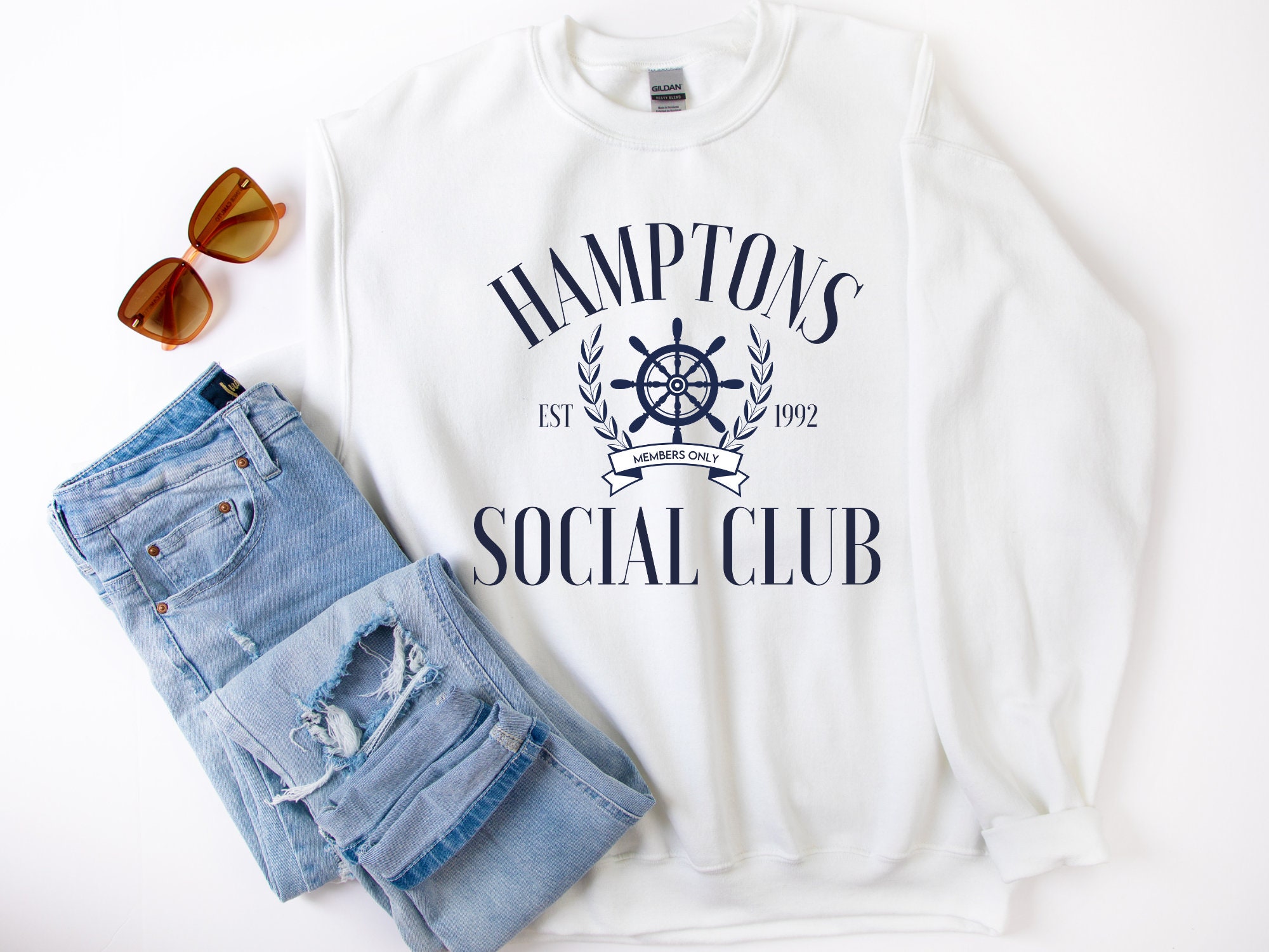 Hamptons Vintage Sweatshirt Embroidered Crewneck Cute New 