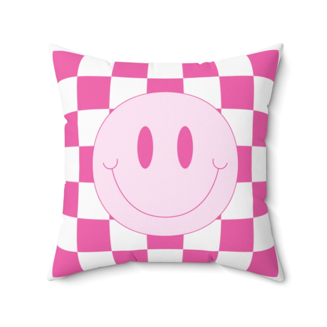 Grid Smiley Pillow Pink Smiley Face Pink Pillow Preppy Pillow Girly