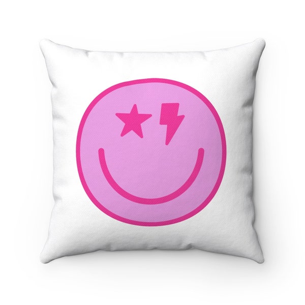 Smiley Face Throw Pillow | Preppy Throw Pillow | Star Eye Smiley Face | Pink Smiley Face | Teen Room Decor | Girly Room Decor | Pink Pillow