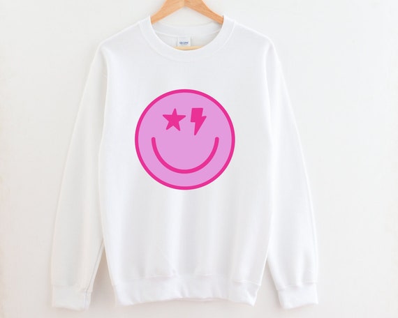 Smiley Face Star Sweatshirt Preppy Sweatshirt Pink Smiley Face