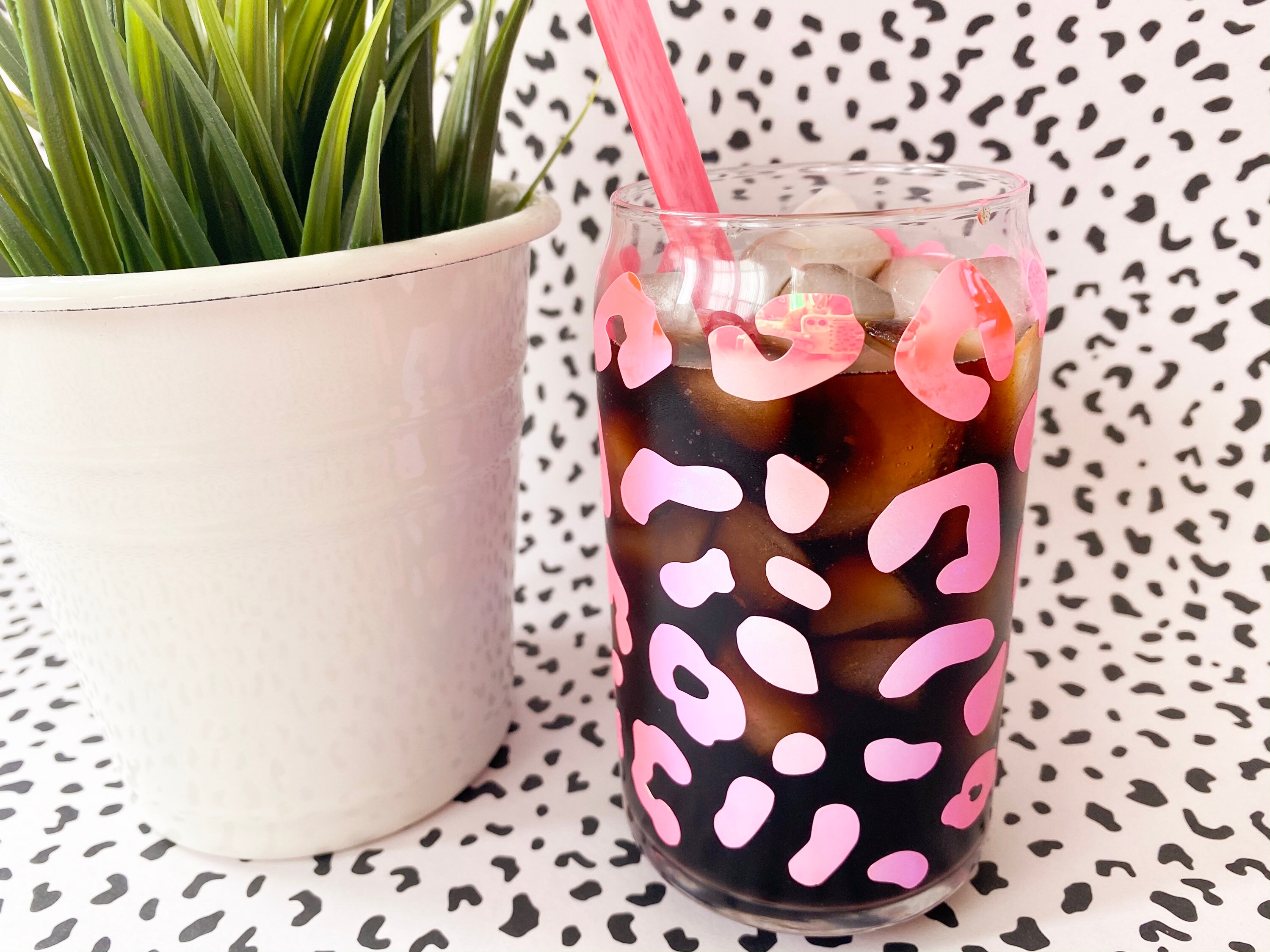 Iced Coffee Beer Can Glass | Iced Coffee Glass | Cheetah Print Iced C…