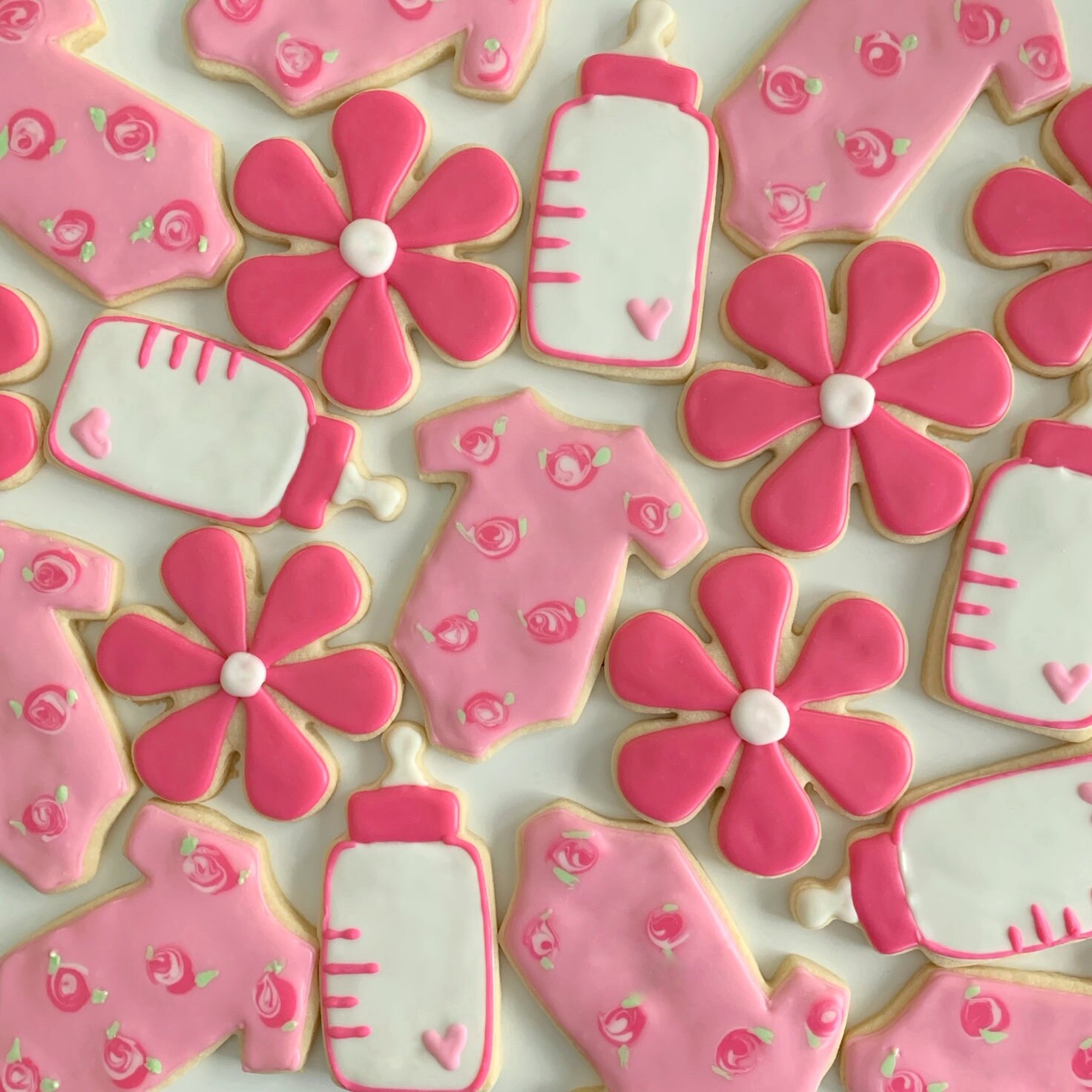 Pink Baby Shower Cookies Flowers Onesies and Bottles Etsy
