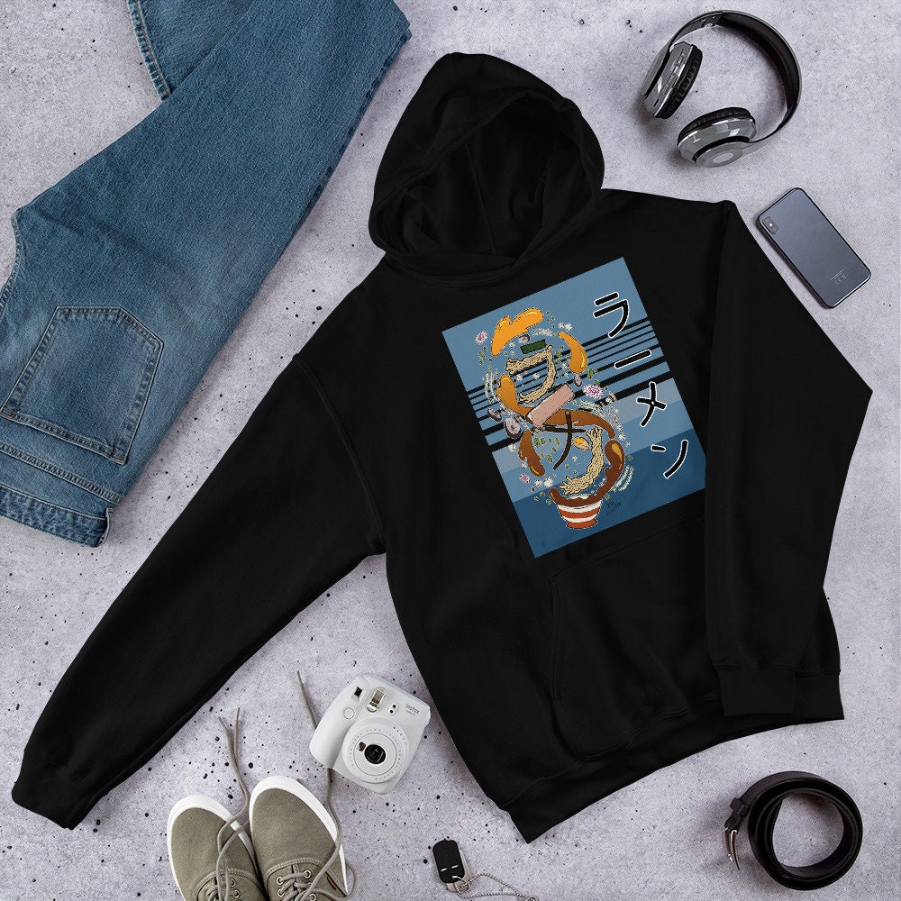 Japanese Ramen Noodles// Vintage 90's Japan/ Anime Foodie/ Takeout Fast Foodie/ Abstract Word Art/Unisex Hoodie