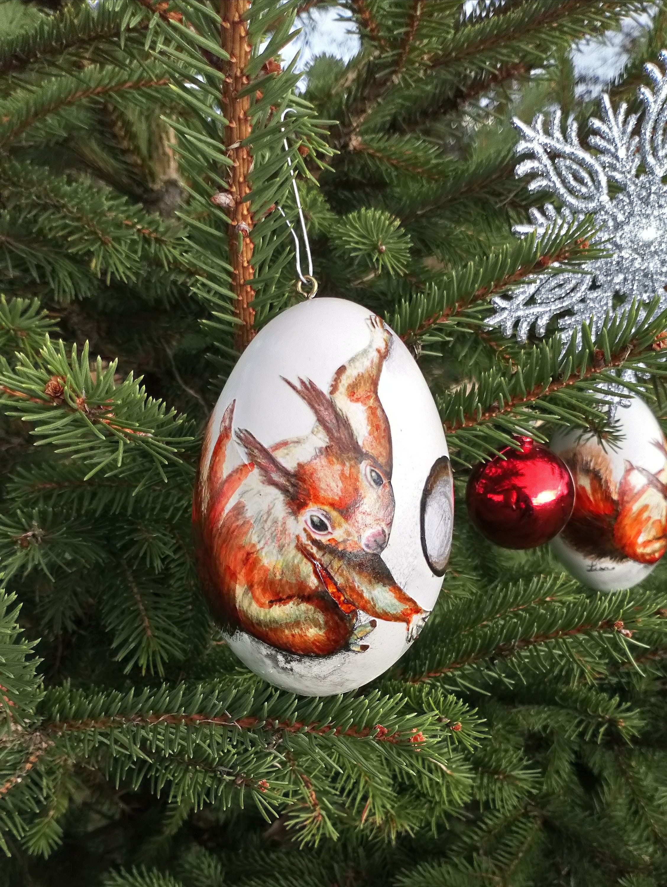 Oeuf d'oie Véritable Décoration de Pâques Suspension Naturel Décoré à La Main Réalisé en France