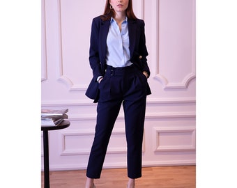 navy blue dressy pant suit